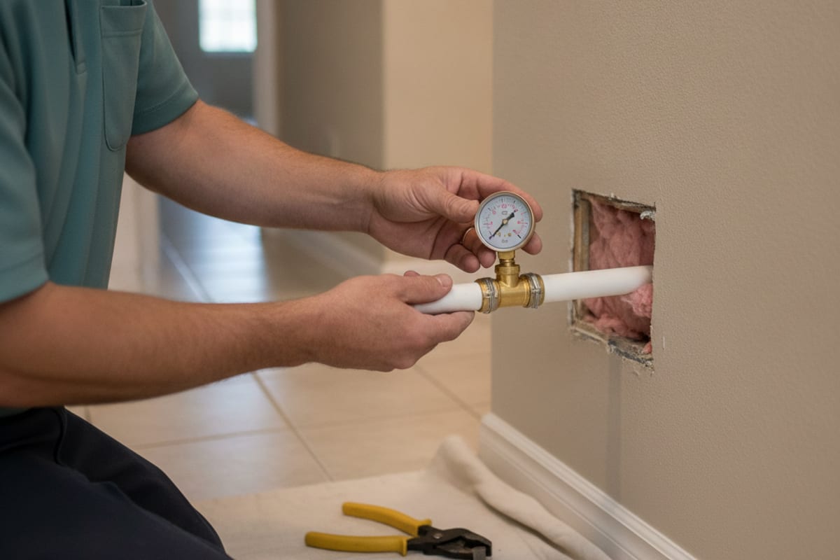 Plumber replacing old supply pipe inside a Tampa Bay home