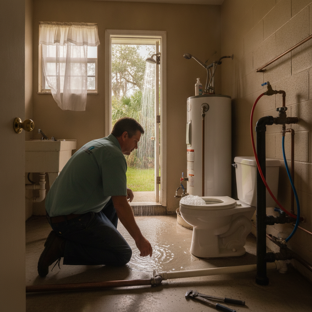 Toilet and shower in a Tampa Bay bathroom where the bowl bubbles as the shower drains