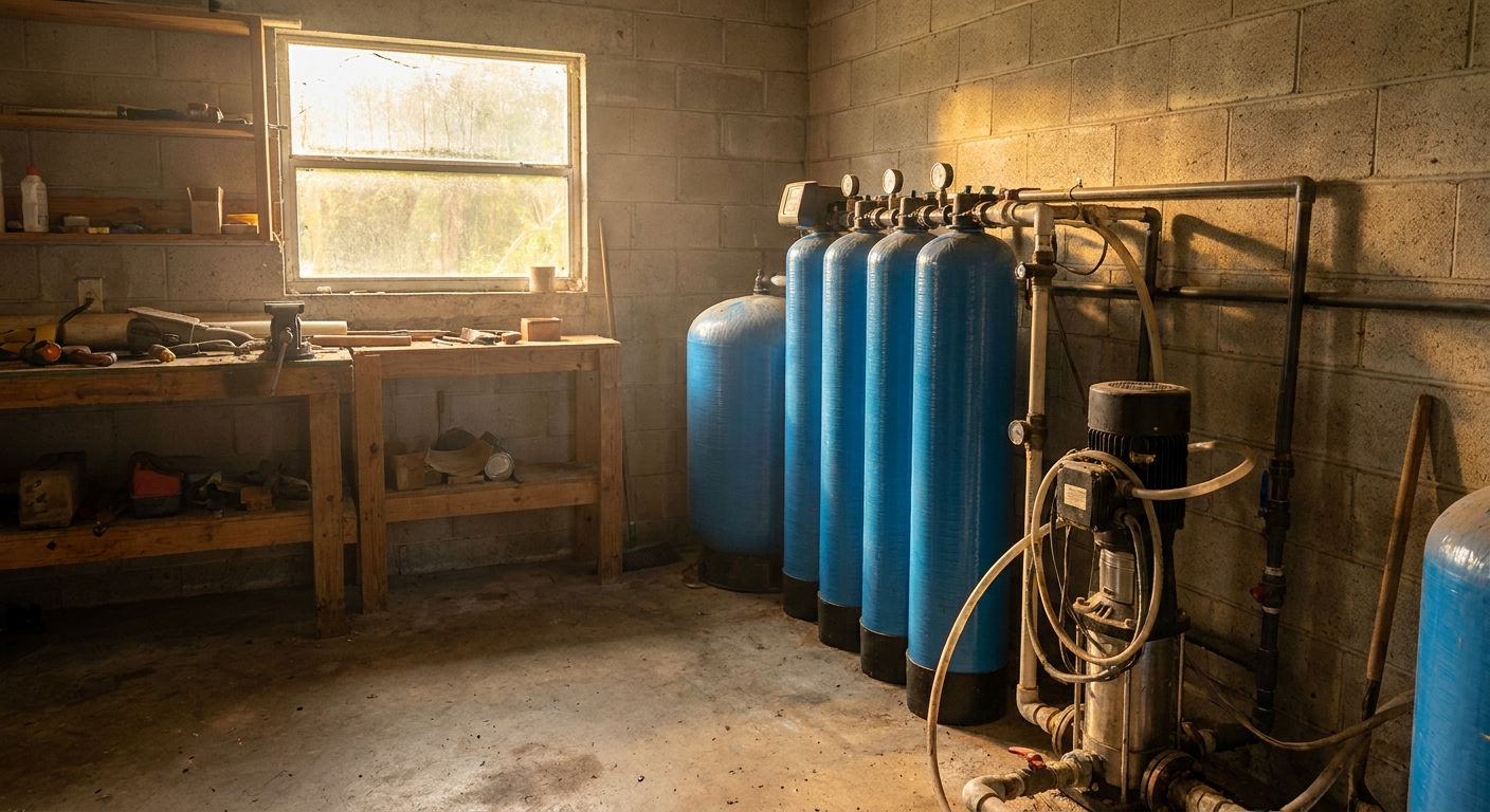 Multi-stage well water treatment system for iron, sulfur, and hardness in Pasco County