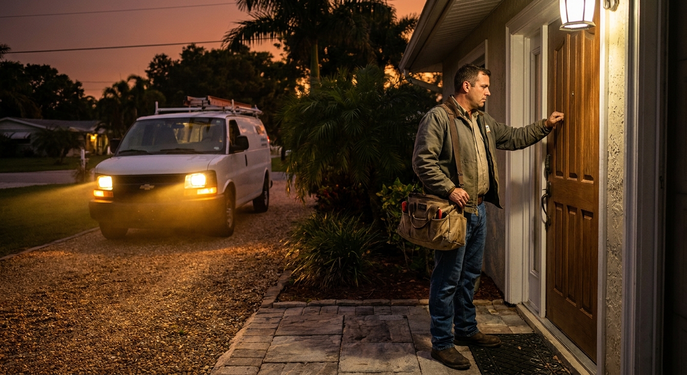 Tampa Plumbing Pro plumber answering questions at a customer's door